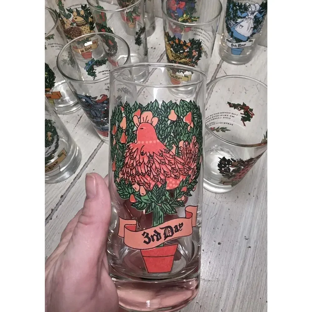 Vtg Indiana Glass 12 Days Of Christmas Glasses 12oz With Box Barware Holiday